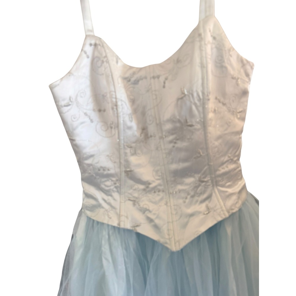 Jessica McClintock Gunne Sax Vintage Ice Blue Tulle Embroidered Prom Dress 3/4